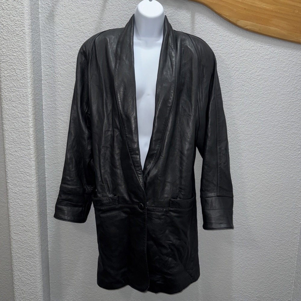 Vtg 1980s Coat Jacqueline Ferrar Designer‎ Womens XS Black 100% Leather Jacket